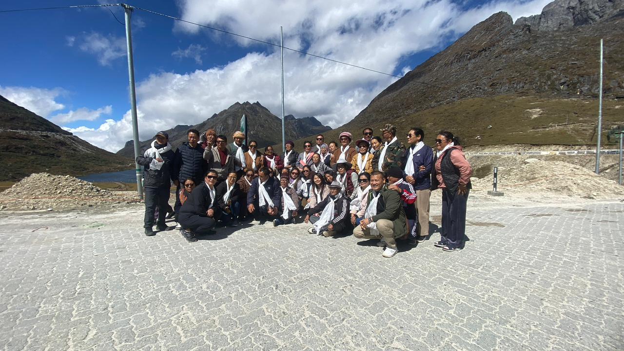 Group of tourists on a mountain journey around Tawang
